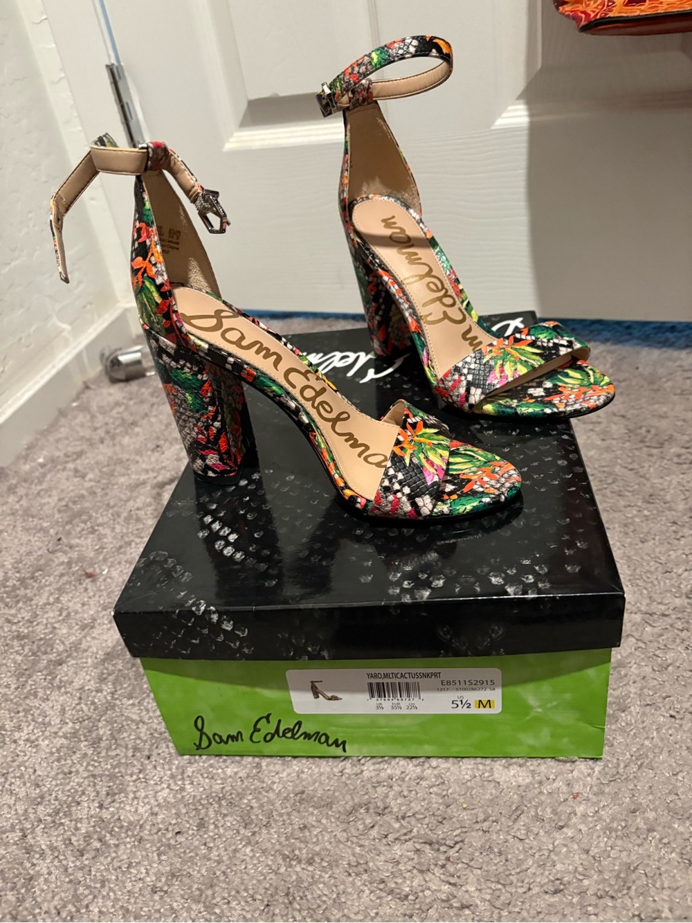 Sam Edelman Multicolor Floral Ankle-Strap Block Heels